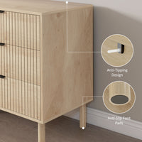 Chest of Drawers, 4 Drawer Dresser with Fluted Panels and Solid Wood Legs, Storage Cabinet for Living Room, Oak
