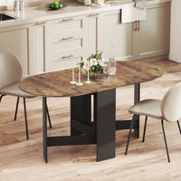 Oval Folding Dining Table, Space Saving Drop Leaf Kitchen Table for Dining Room, Living Room, Rustic Brown