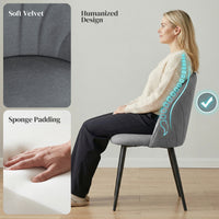 Modern Dining Chairs Set of 4, Upholstered Dining Room Chairs with Metal Legs, Shell Backrest, Padded Seat, Grey