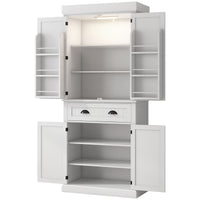 71" Kitchen Pantry Cabinet with LED Lights, 6 Spice Racks, a Drawer and 4 Adjustable Shelves, White