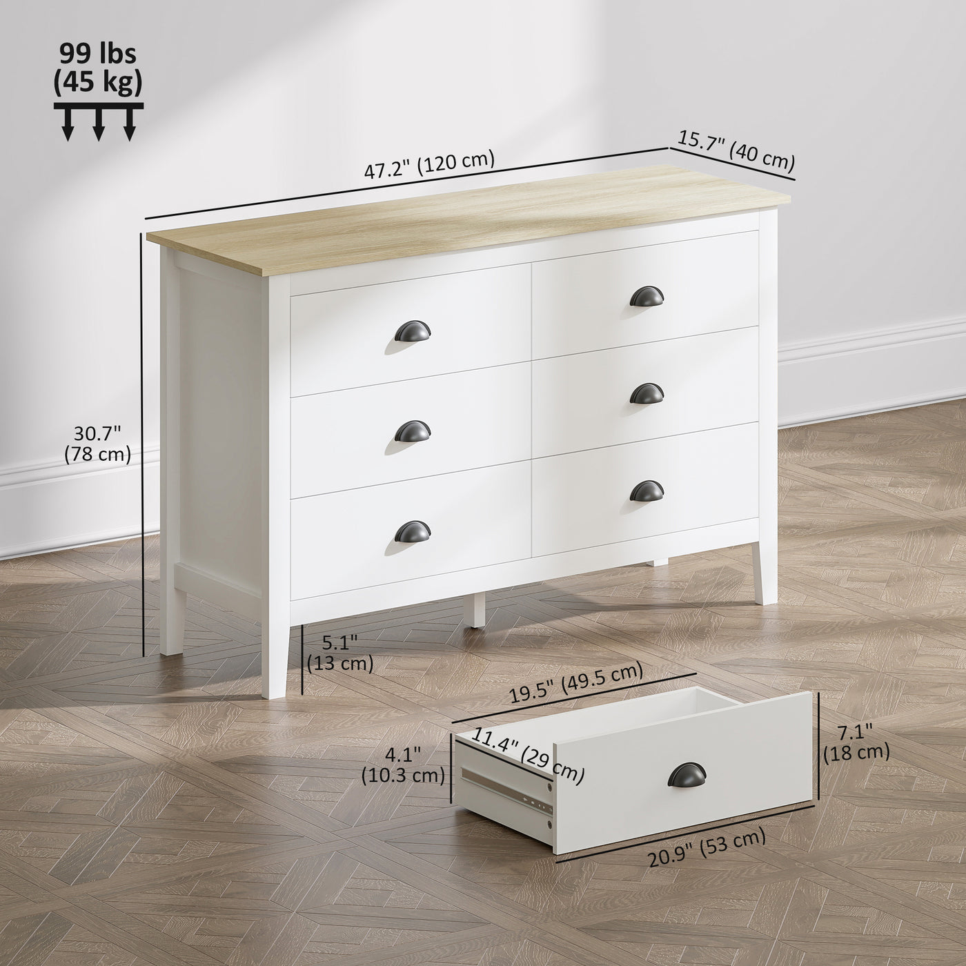 Chest of Drawers with Quiet Slides, Modern 6 Drawer Dresser for Bedroom, Closet, Living Room, Entryway, White