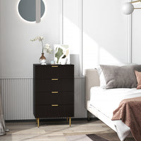 Modern Chest of Drawers 4 Drawer Dresser for Bedroom with Gold Legs and Handles, Black