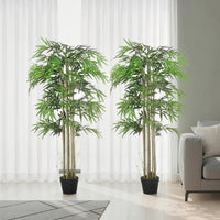 5FT Artificial Bamboo Tree Set of 2, Fake Plant with 1095 Leaves, Greenery Plant in Nursery Pot for Indoor, Green