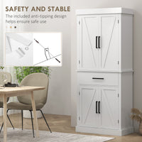 72" Kitchen Storage Cabinet, Farmhouse Kitchen Pantry Cabinet with 4 Barn Doors, Drawer, Adjustable Shelves, White