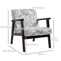 Mid-Century Modern Accent Chair Retro Fabric Armchair Wooden Arm Upholstered Lounge Chair for Living Room Floral