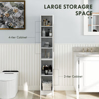 Freestanding Tall Bathroom Storage Cabinet with Adjustable Shelves, Bathroom Organizer, White Wood Grain
