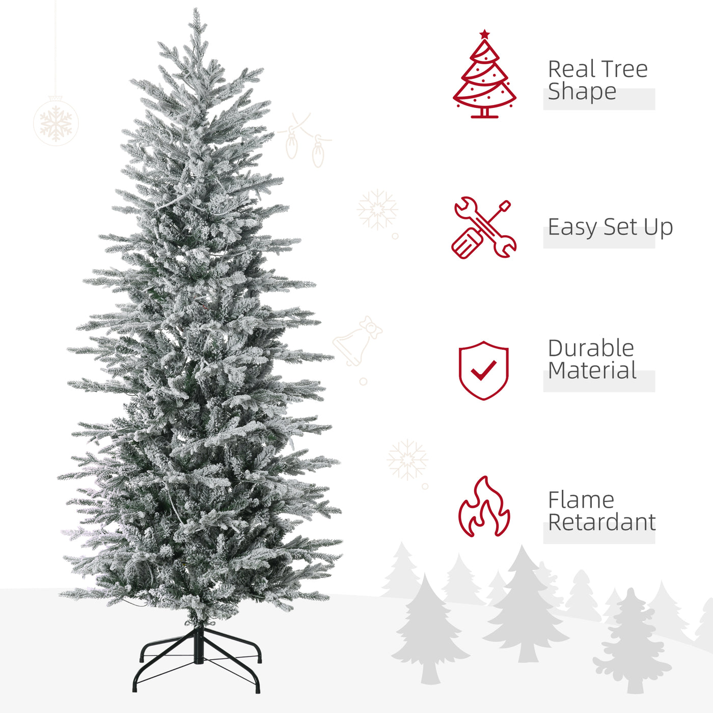 6' Pre Lit Arctic Fir Artificial Flocked Christmas Trees, with Snow Branches, Warm White UL Listed Clear Lights