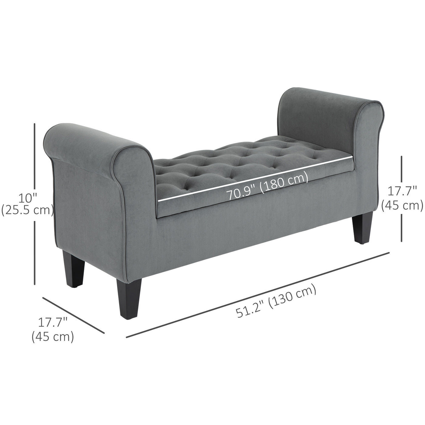 Button Tufted Storage Ottoman Bench, End of Bed Bench with Rolled Arms, Storage Chest for Living Room, Entryway, Grey