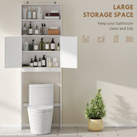 Over The Toilet Storage Cabinet, Freestanding 4-Tier Bathroom Organizer with Adjustable Shelf and 2 Doors, White