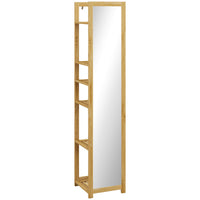 66" x 14" Standing Mirror with 6-Tier Shelf, Floor Mirror Full Body Mirror for Bathroom, Living Room, Nature Wood