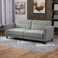 Convertible Bed with Couch, Button Tufted Fabric Sofa Bed with Adjustable Back for Living Room, Grey