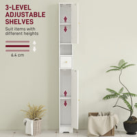 Tall Bathroom Cabinet, Modern Slim Bathroom Storage with Arched Doors, Drawer and Open Shelf, Narrow Storage, White
