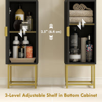 Tall Bathroom Storage Cabinet, Modern Narrow Bathroom Cabinet with Diamond Chevron Pattern and Adjustable Shelf, Black