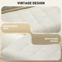 Storage Ottoman, Linen Fabric End of Bed Bench with Button Tufted Storage Bench for Bedroom, Beige