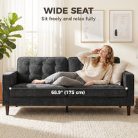 3 Seater Sofa Upholstered with Padded Cushion Modern Button Tufted Couch with Wood Legs, Dark Grey