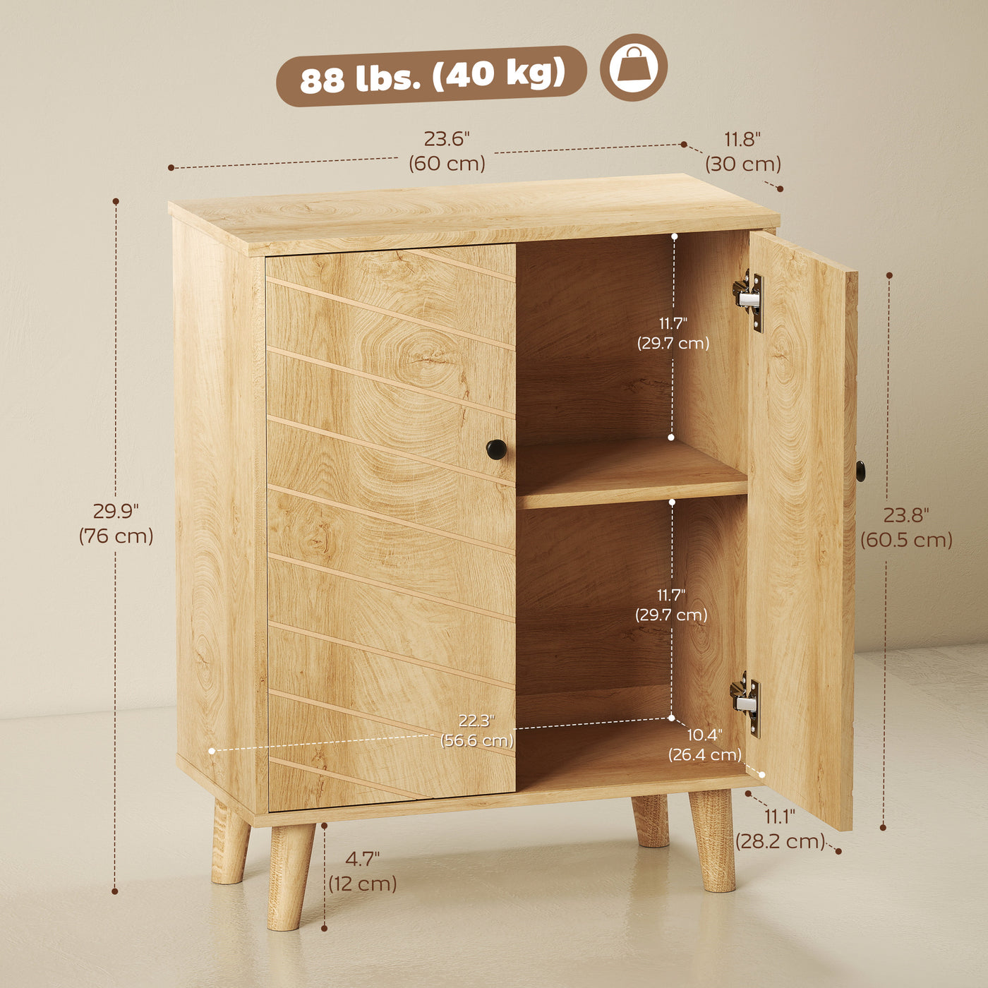 Storage Cabinet with Doors, Cupboard Organization with Shelf and Wood Legs, Storage Solution for Living Room, Bathroom