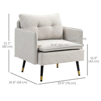 Accent Chair, Upholstered Armchair with Tufted Back Cushion and Steel Legs for Living Room, Bedroom, Cream White