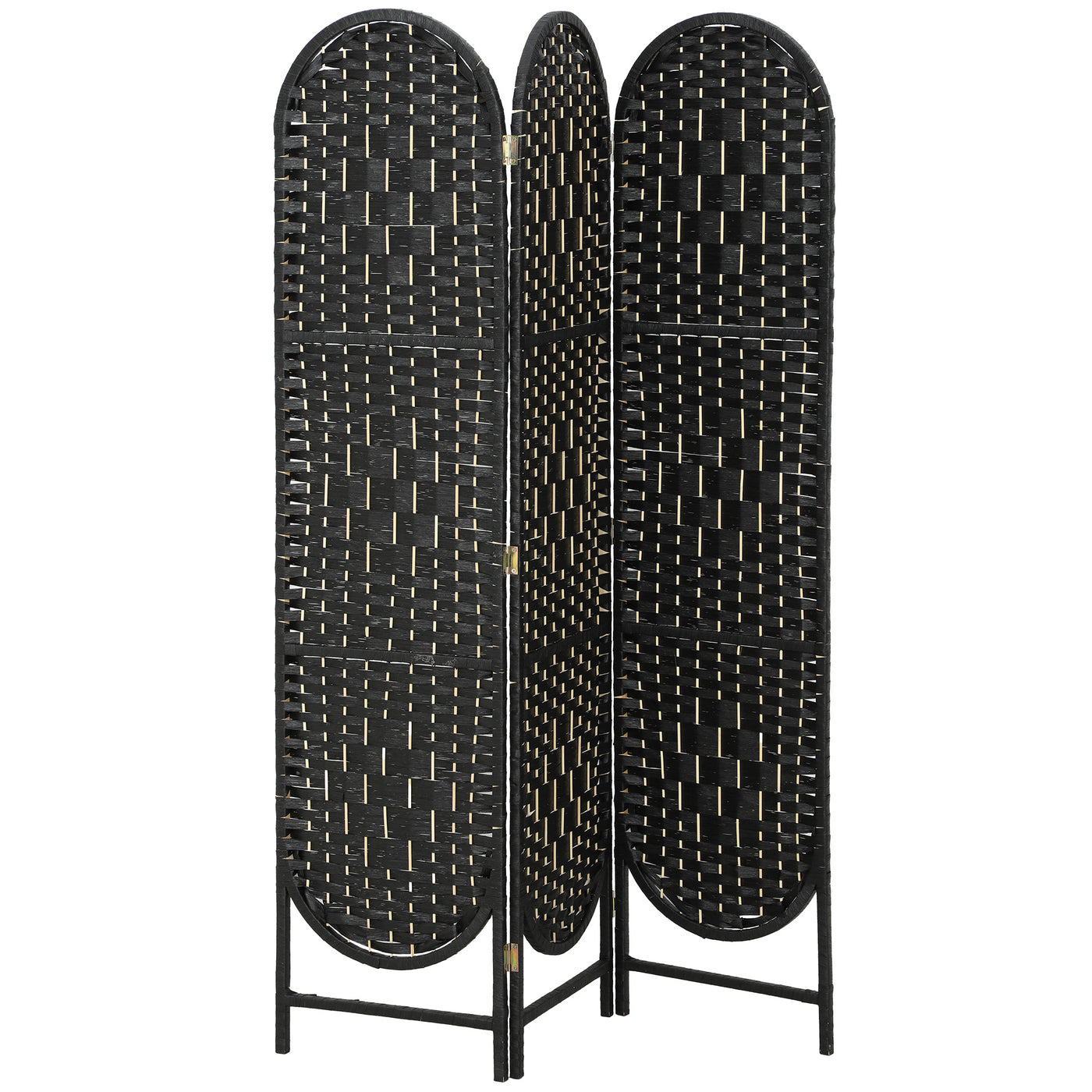 Bohemian Privacy Screen, Folding Room Divider with 3 Panels and Arched Top for Bedroom Living Room Office, Black