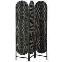 Bohemian Privacy Screen, Folding Room Divider with 3 Panels and Arched Top for Bedroom Living Room Office, Black