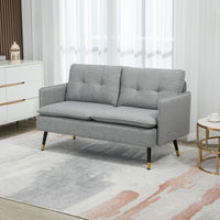 55" Loveseat Sofa, Linen Love Seat w/ S spring, Steel Legs and Button Tufting, Small Couch for Living Room, Grey