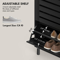 Narrow Shoe Storage Cabinet, 3 Flip Drawers, Adjustable Shelves, 18-24 Pairs Capacity, Black