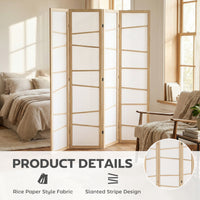 66.9" Folding Room Divider, 4 Panel Wall Partition with Wood Frame for Bedroom, Home Office, Natural Wood