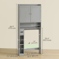 Modern Over the Toilet Storage Cabinet with 2 Doors, Above Commode Storage Cabinet with Toilet Paper Holder, Grey