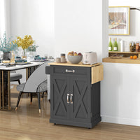 Foldable Kitchen Island with Storage Drawer, Farmhouse Rolling Utility Cart on Wheels with Drop-Leaf Wood Top, Black