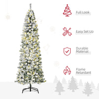 7.5 Feet Christmas Tree Prelit Artificial Snow Flocked with Warm White LED Light, Holiday Home Xmas Decoration, Green White
