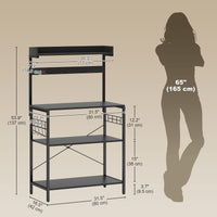 Kitchen Baker's Rack with Power Outlet, Coffee Bar Station with Adjustable Shelves and Hooks, Rustic Brown