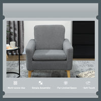 Fabric Accent Chair, Modern Upholstered Armchair with Wood Legs and Wide Padded Seat, Grey
