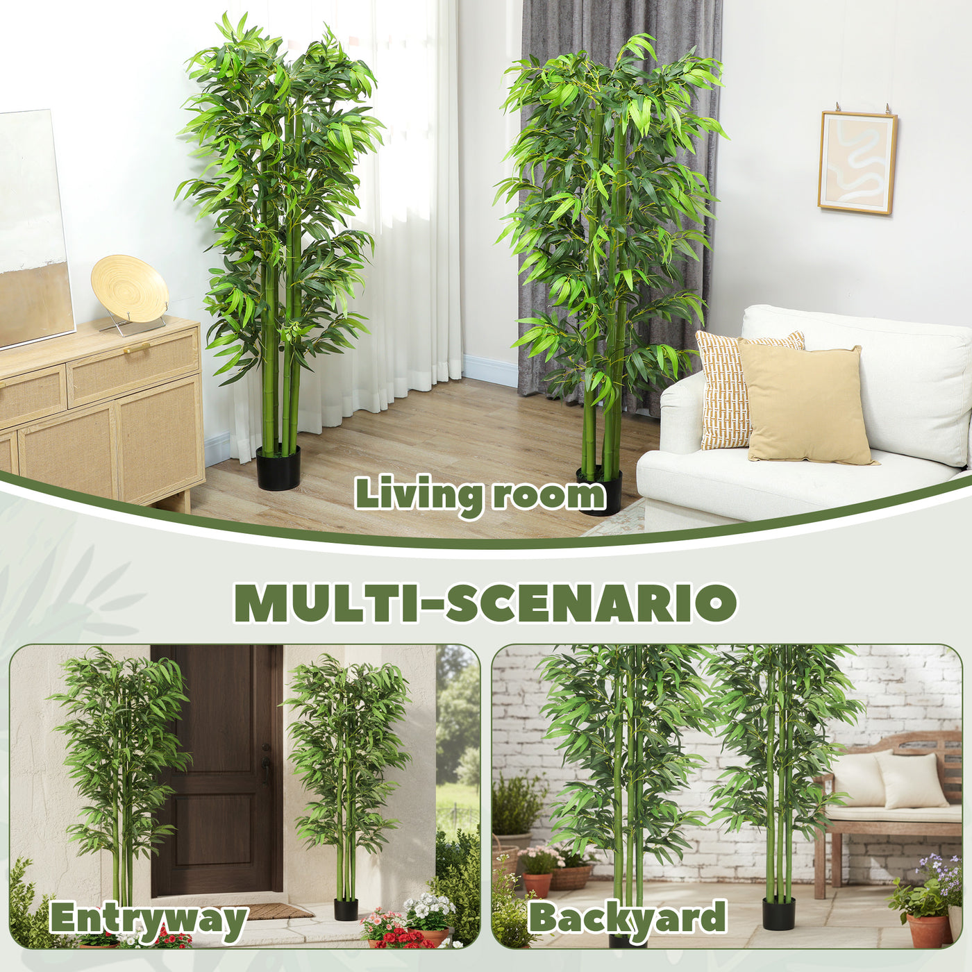 6FT Artificial Bamboo Trees Set of 2, Fake Plants with Nursery Pot for Indoor Decor
