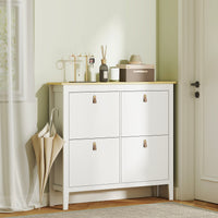 Narrow Shoe Cabinet with 4 Flip Drawers, Adjustable Shelves for Entryway, Holds 12-20 Pairs, White