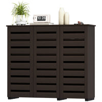 Narrow Shoe Cabinet with Slatted Doors, Adjustable Shelves for 20 Pairs of Shoes, Shoe Cabinet for Entryway, Dark Brown