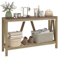 52" Console Table, Farmhouse Narrow Entryway Table with Storage Shelf, Rustic Sofa Table with Anti-tipper for Living Room and Hallway, Oak
