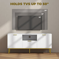 Modern TV Console for TVs up to 50 Inch, Entertainment Center with Smart RGB LED Lights and Soft Close Doors, White