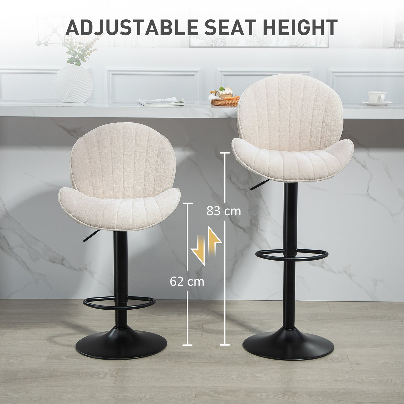 Bar Stools Set of 2, Swivel Barstools with Back, Adjustable Height and Footrest for Kitchen Island, Dining Room, Beige