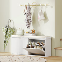 Entryway Bench with Padded Seat and Flip-Drawers, Holds up to 529lbs, Shoe Storage Bench for 10 Pairs of Shoes, White