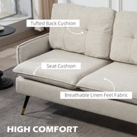 55" Loveseat Sofa, Linen Love Seat w/ S spring, Steel Legs and Button Tufting, Small Couch for Living Room, Cream White