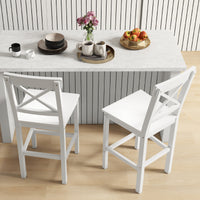 Counter Height Stools Set of 2, Farmhouse Bar Stools with Backs, Solid Wood Counter Stools for Kitchen Island White