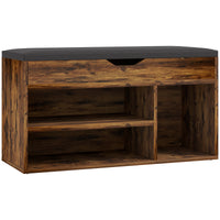 Shoe Bench Entryway Storage Rack with Padded Cushion, Hidden Storage for Hallway, Living Room, Rustic Brown