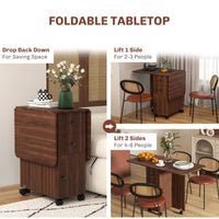 Drop Leaf Dining Table, Mobile Folding Table on Wheels with Drawers and Cabinet for Dining Room, Kitchen, Brown
