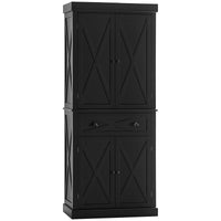 72.5" Kitchen Pantry Cabinet, Freestanding Storage Cabinet with 4 Doors, Drawer and Adjustable Shelves, Black
