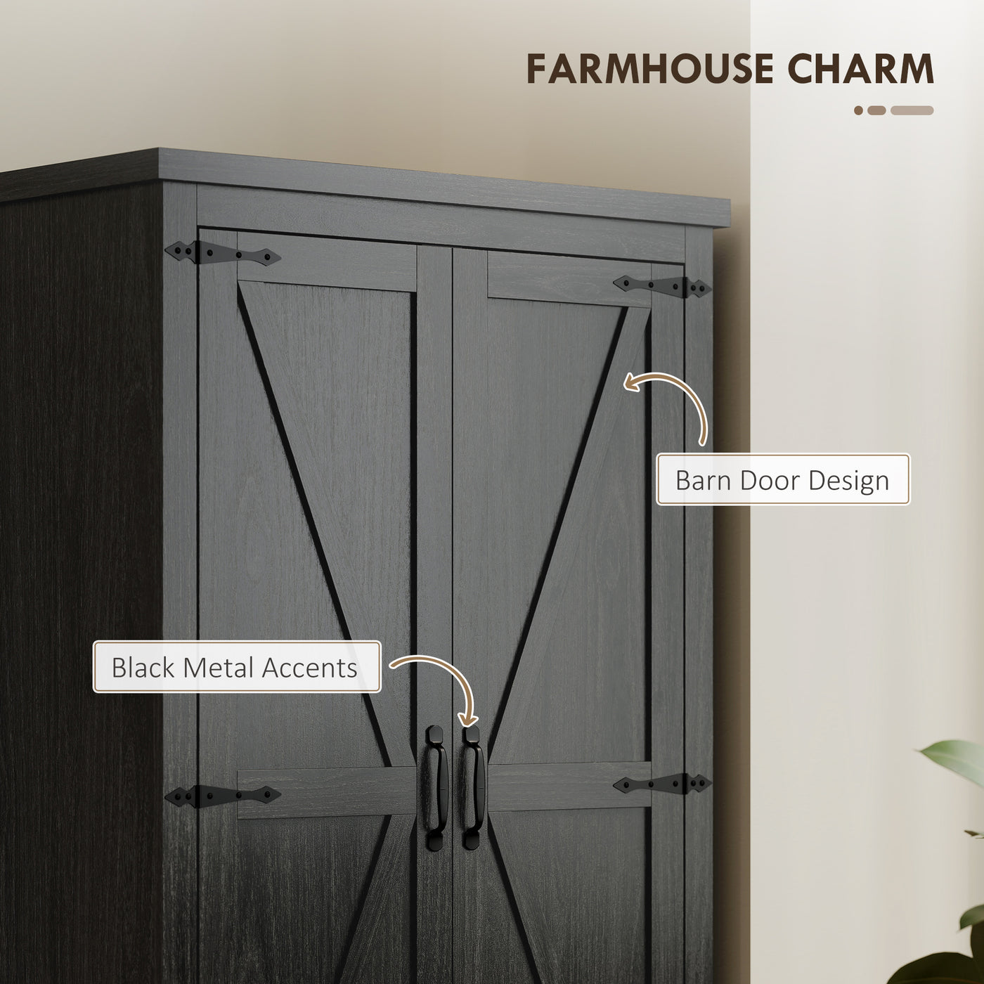 Farmhouse Kitchen Pantry Storage Cabinet, 64" Freestanding Kitchen Pantry Cabinet with Drawers, Distressed Black