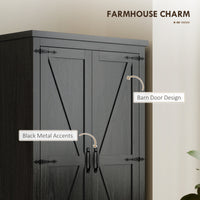 Farmhouse Kitchen Pantry Storage Cabinet, 64" Freestanding Kitchen Pantry Cabinet with Drawers, Distressed Black
