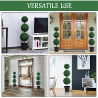 Set of 2 Artificial Ball Boxwood Topiary Trees, 44.1" Fake Plants in Pots for Outdoor Indoor Decor, Dark Green