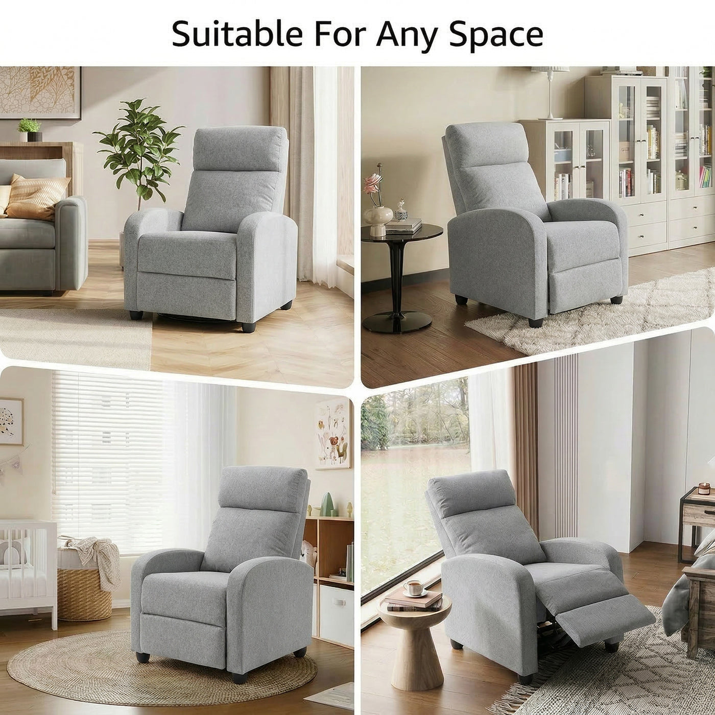 Manual Recliner Sofa Manual Home Theater Seating, Single Linen-Touch Sofa Armchair for Living Room, Light Grey