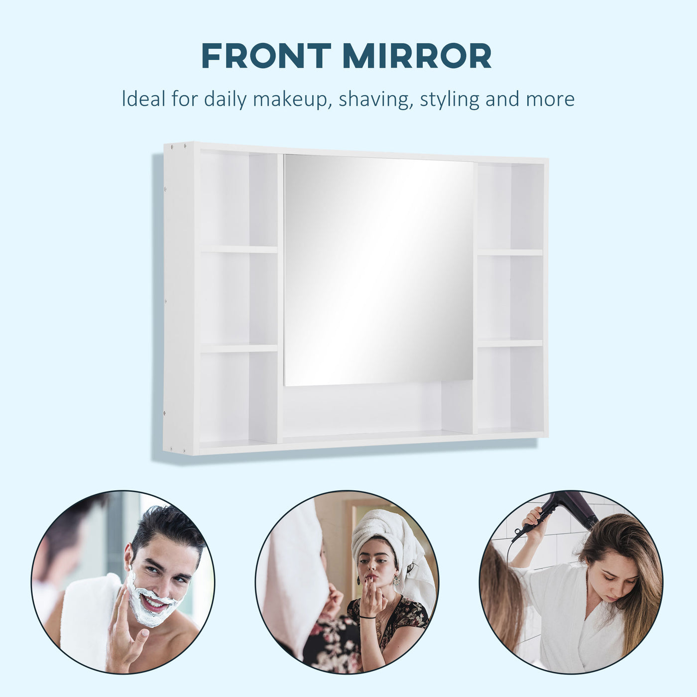 Wall Mounted Medicine Cabinet, 39.25"W x 27.5"H Bathroom Mirror Cabinet with Single Mirrored Door, Shelves and Storage Cupboard, White