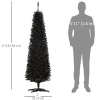 6 Pencil Christmas Tree, Slim Artificial Xmas Tree with Realistic Branches, Sturdy Metal Stand, Black