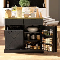 10 Gallon Hidden Garbage Bin Cabinet, Tilt Out Trash Cabinet w/ 2 Drawers, Freestanding Kitchen Island, Black